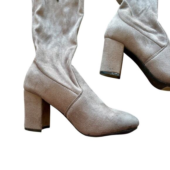 Rue 21 Women Over the Knee Faux Suede Block Heel Boots Tie Brown Gray NEW Size 6 - Picture 3 of 9